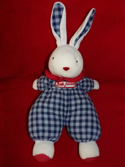 Doudou Peluche JACADI Lapin Blanc Rouge Corps  Vichy Bleu