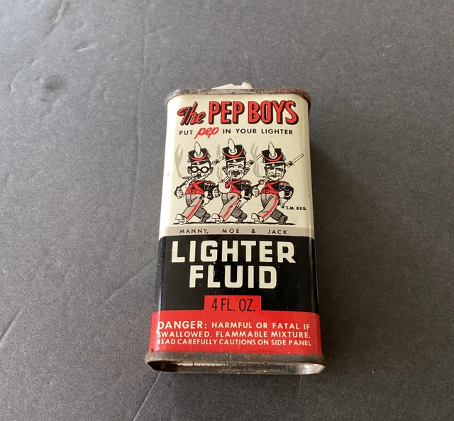 1960'S VINTAGE 4 Oz PEP BOYS Lighter Fluid Can Tin Gas Service Station