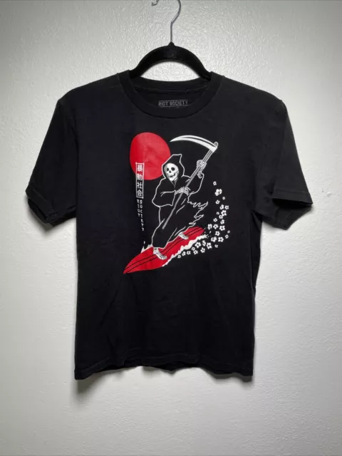 Riot Society Japanese Reaper Surfing Graphic Black T-shirt Men’s Medium #48