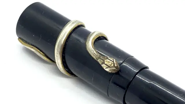 German Safety Pen Bhr Silver Snake Clip Oversize Springy 14K Medium Nib Oc 2