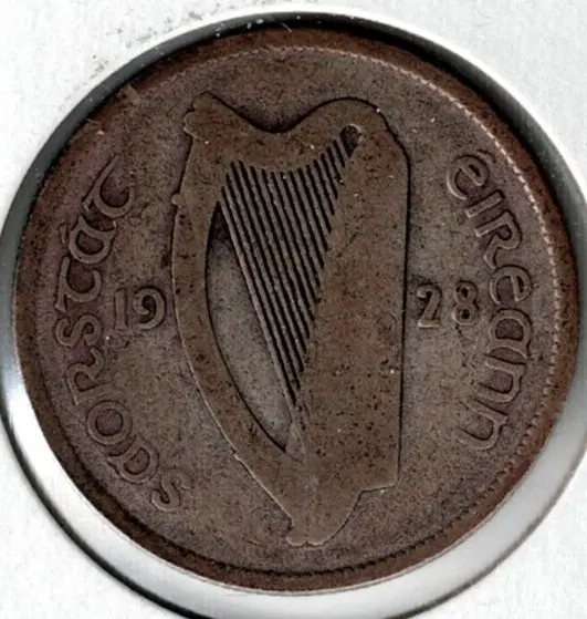 1928 Ireland Circulated Silver Two Shilling (Florin) with Harp and Salmon Coin!