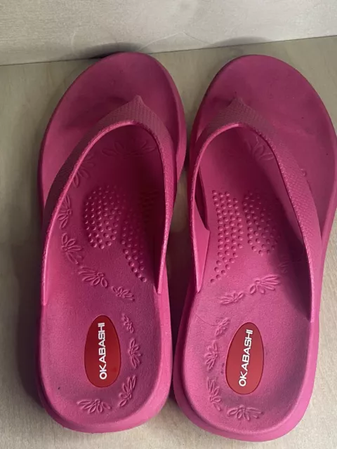 Okabashi Women's Maui Thong Sandals Flip Flops Sz L 9.5-10.5 Pink Arch Support