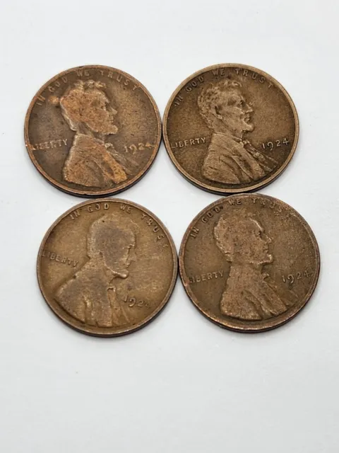 1924 US Wheat Penny Lincoln Cent Copper Coin 4 Lot