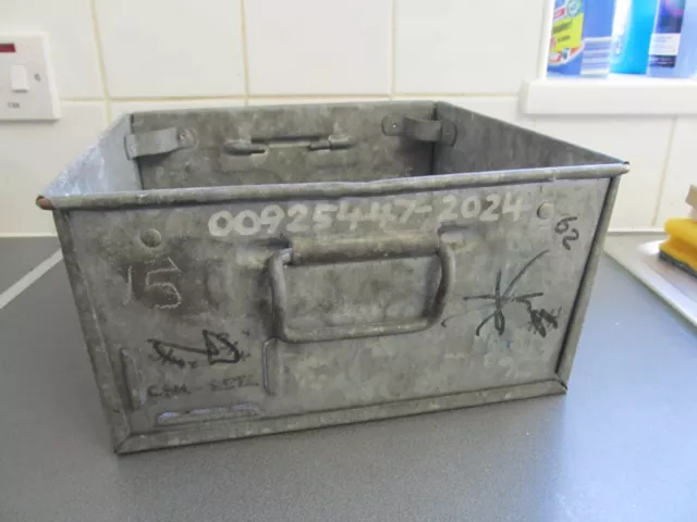 Vintage Galvanised Tote Tray Planter Strong Handles 30cms Sq SHED FIND