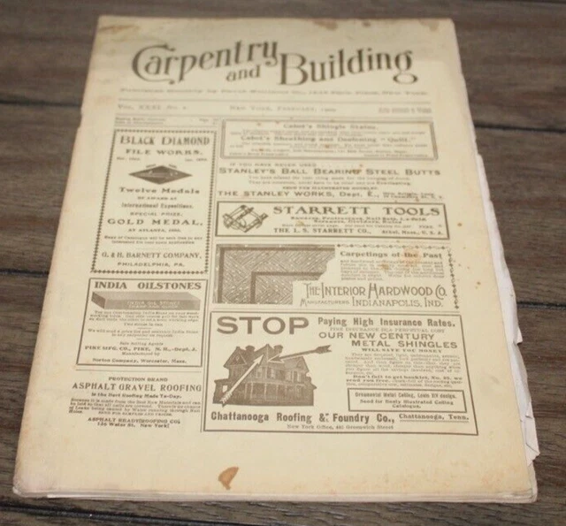 Antique Feb. 1909 CARPENTRY & BUILDING MAGAZINE Architecture TOOLS Ads++