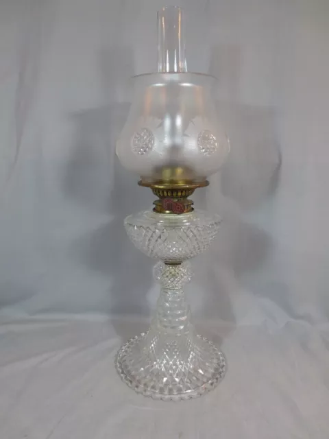 Rara Lámpara De Aceite Dúplex De Vidrio Cortado Victoriano Antigua Para Jóvenes Y Sombra Original