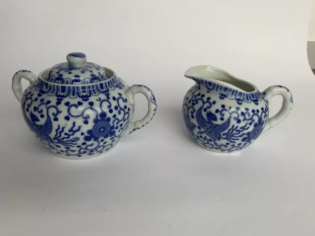 Zuckerdose u. Milchkännchen Japan Phönix blau-weiß  vintage Nippon Tokusei