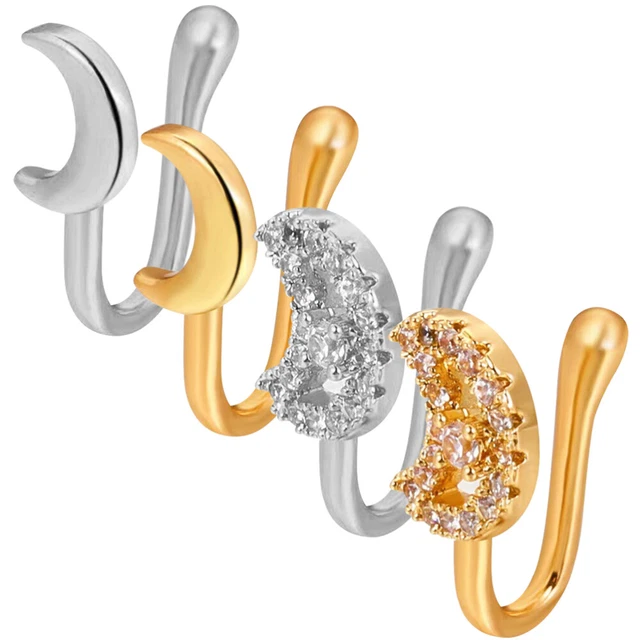 4 pcs Non Piercing Nose Rings Decorative Nose Cuffs Rings Moon Nose Cuffs Rings