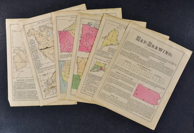 1882 McNally 12 page Map Drawing Section - Draw World & United States to Scale