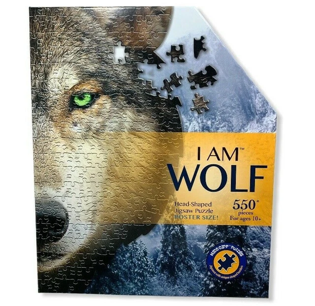 ~ “I AM WOLF” Madd Capp WOLF SHAPED 550 Pc Jigsaw Puzzle ANIMAL SHAPED PUZZLE
