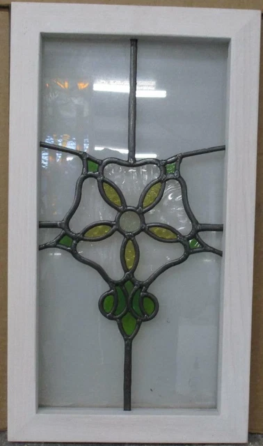 OLD ENGLISH LEADED STAINED GLASS WINDOW Pretty Floral 12.5" x 22.5"