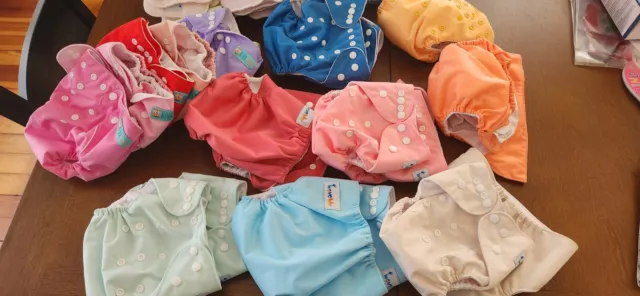 Lot Of 20 Reusable Cloth Diapers W/ Inserts + Diaper Toilet Sprayer Kit