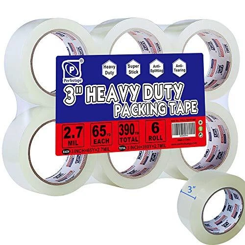 3&quote; Heavy Duty Packing Tape 6 Rolls, Total 390Y, Clear, 2.7m