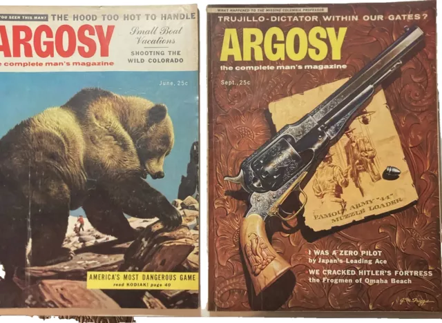 1956 Argosy Jun & Sept Hitler's Fortress Omaha Beach Frogman Kodiak Bears Mag1