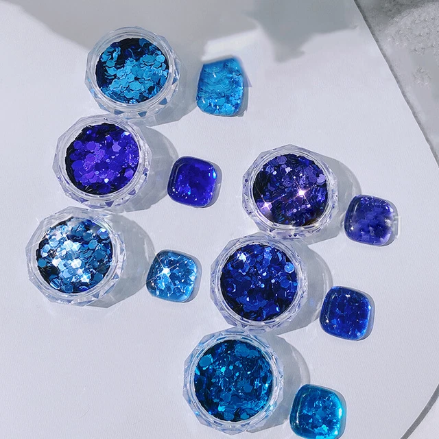 Nail Art Blue Big Sequins Flashing Hexagonal Nail Sequins Glitter Nail Designs