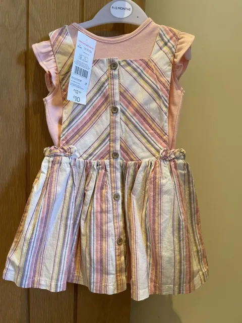F&F @ Tesco Baby Girl Striped Pinafore Dress Set Size 18-24 Months BNWT