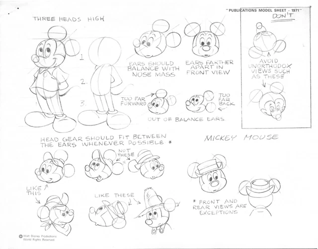 DISNEY 1971 PUBLICATIONS Model Sheet Mickey Mouse Various Poses ...