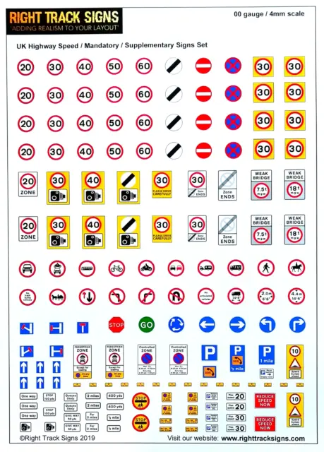 00 gauge road speed signs, road signs, model railway signs