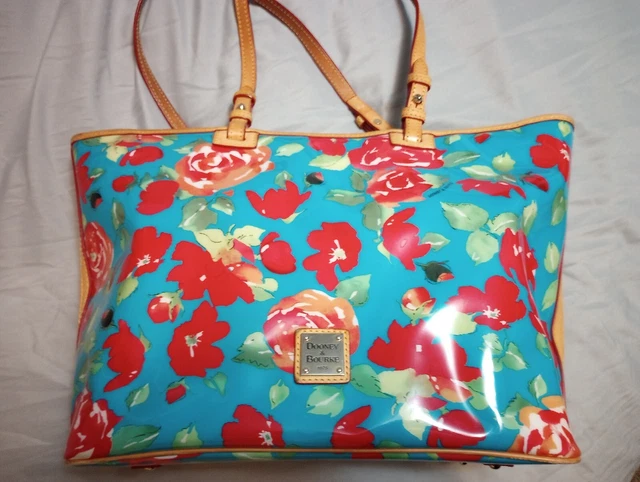 Dooney and Bourke Summer Spring Teal Red floral Beach Tote