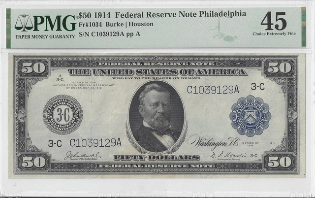 Fr.1034 1914 $50 PHILADELPHIA PMG xf45 Beautiful Note Fr.1034 1914 $50 PHILADELPHIA PMG xf45 Beautiful Note