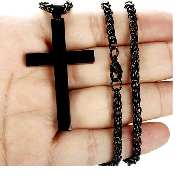 ROYAL Black 2" Large CROSS CHRISTIAN RELIGIOUS PRAY GOD Pendant 20" Necklace Men