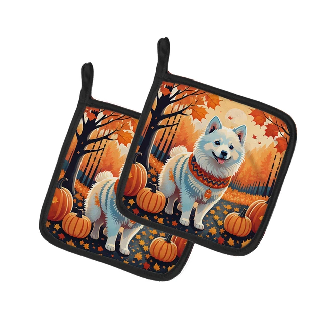 American Eskimo Fall Pair of Pot Holders DAC1006PTHD
