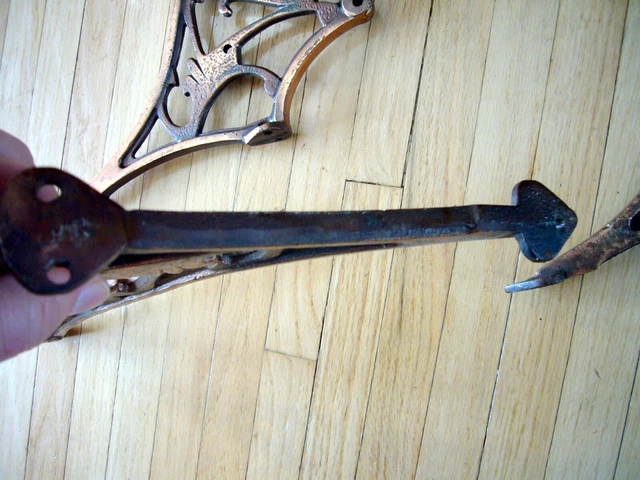 4 Curtain Rods Antique Vintage Cast Metal Hook Copper Arm Wall Attachments 4