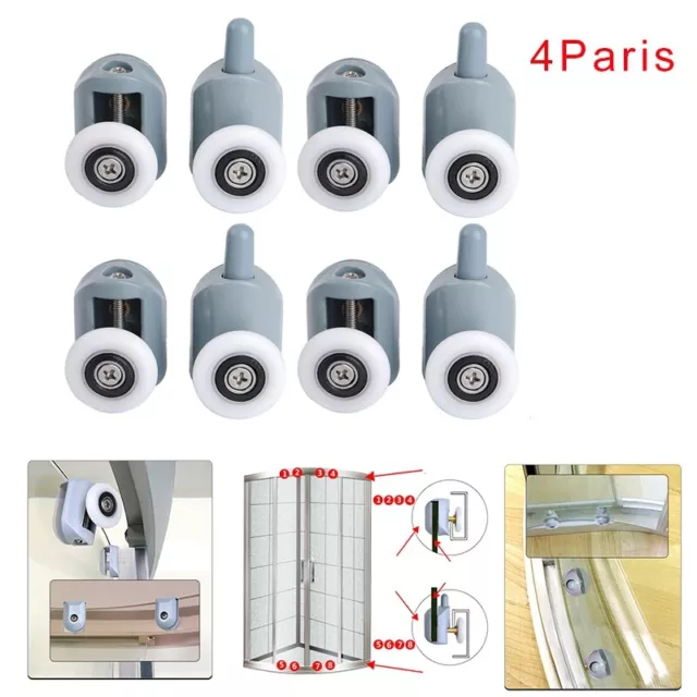 Lot de 8 roues roulettes galets pour porte de cabine de douche mécanisme roue