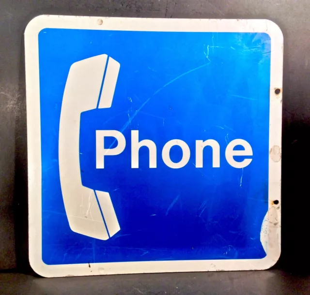 Vintage Public Telephone Sign Double Sided Blue And White