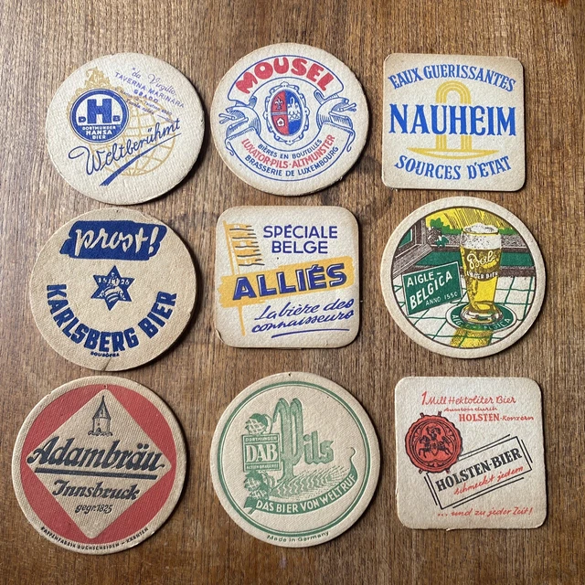 Beer Mats Job Lot x9 Vintage German Belgian Euro Rare Pub Man Cave Collection #8