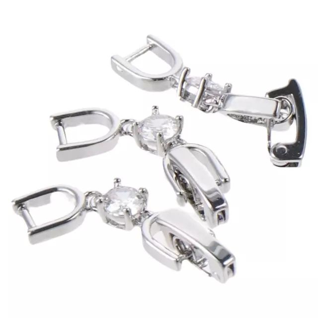 3 PCS White Gold Rhinestone Foldover Extension Clasps  Necklace