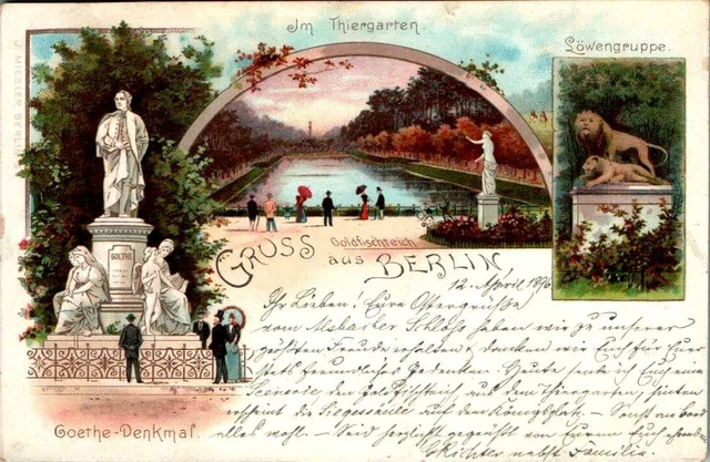 LITHO GRUß AUS BERLIN IM TIERGARTEN 3 BILD COL. 1895