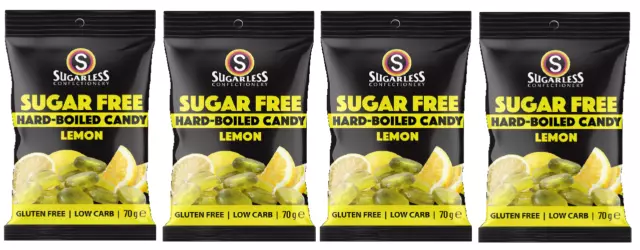 901876 4 X 70G Sugarless Confectionery Sugar Free Hard Boiled Lemon Candy Bag