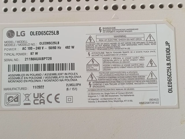 TV LG OLED55C15LA 55' 4K OLED – Pour Pièces Détachées (Ne Fonctionne Pas)
