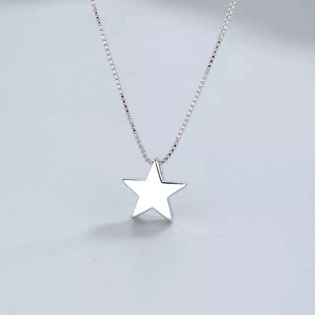 Shiny 925 Sterling Silver Cute Star Pendant Chain Necklace Women Lady Girl Gift