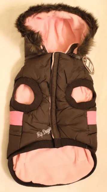 Hip Doggie Brown Pink Reversible Dog Ski Jacket Vest Coat NWT- BDS big dog small
