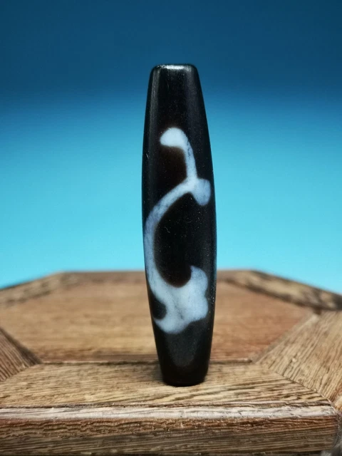 OLD Wonderful Sublime Tibet Natural Agate Cinnabar Symbol Dzi Bead Amulet B04