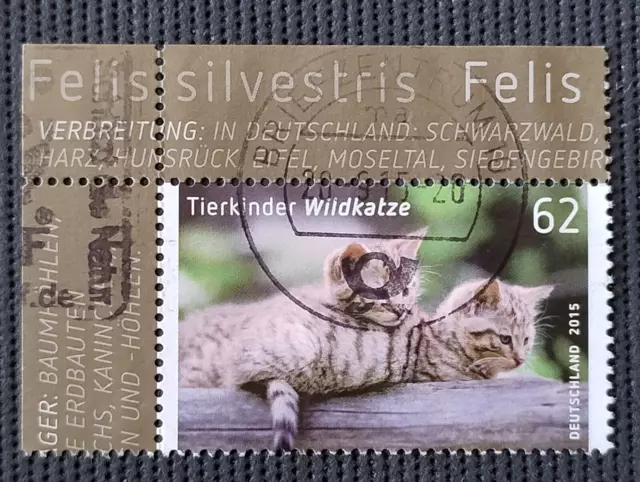 BRD 2015 MiNr. 3125 Tierbabys (III) Europäische Wildkatze ECKE  BZ-Stempel