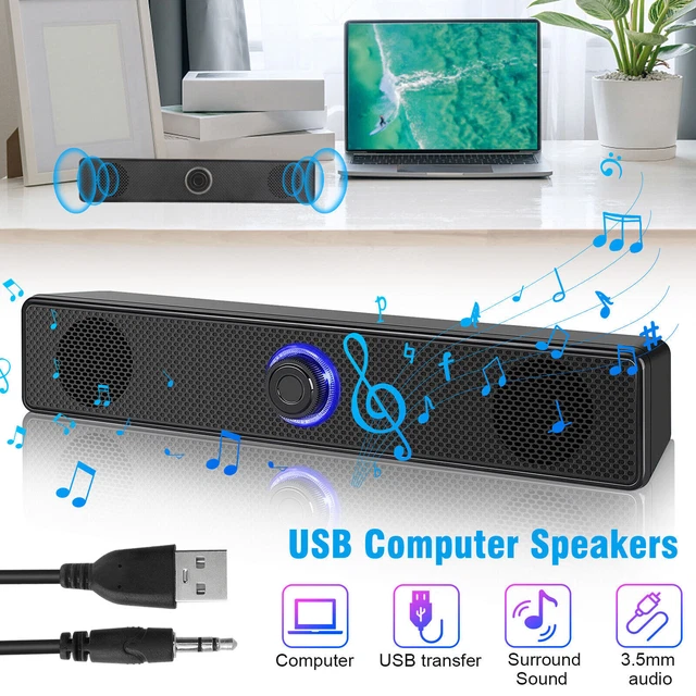 BLUETOOTH 5.0 STEREO Bass Sound Computer Speakers Wired Soundbar for
