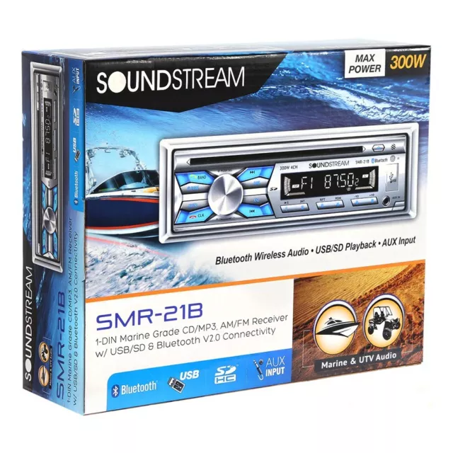 Soundstream SMR-21B 1 DIN Marine Boat CD MP3 WMA Player Bluetooth AUX USB Input