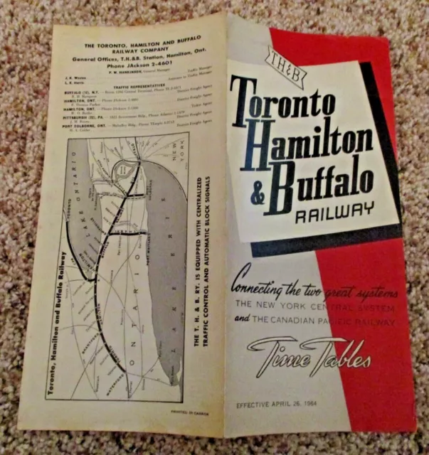 Vintage 1964 Toronto Hamilton & Buffalo Railway Railroad Time Tables