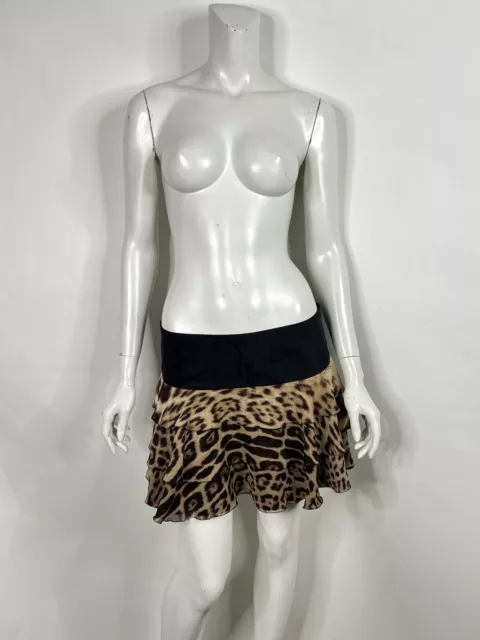 Vtg Roberto Cavalli Leopard Print Silk Mini Skirt Xs