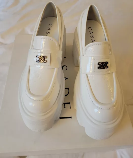 Casadei patent leather, white CHUNKY platform loafers - size 36.5 2