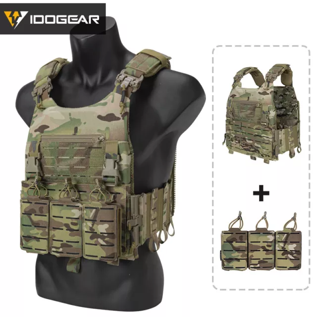 IDOGEAR Chaleco táctico portador de placas de MOLLE con 556 de cargador triple