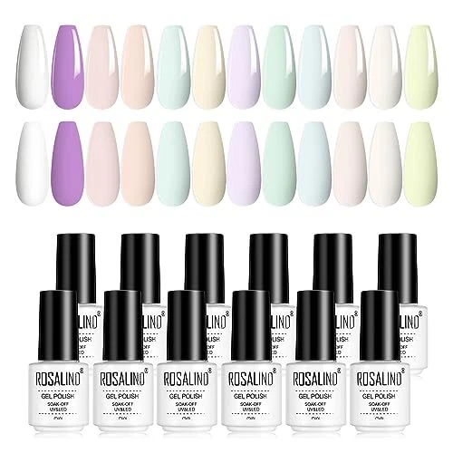 ROSALIND 12 Couleurs Vernis Semi Permanent Pastel Kit Vernis à Ongles Macaron...