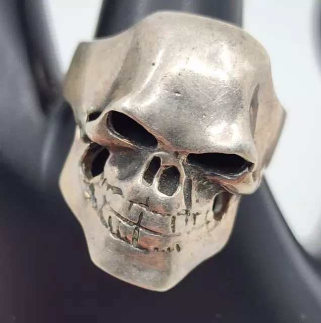 Vintage Sterling Silver 925 Heavy Mens Biker Gothic Skull Ring Size 12