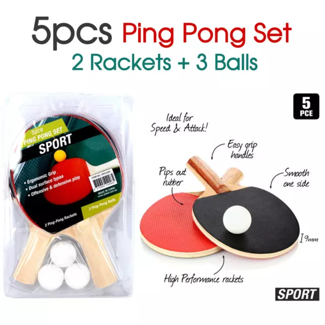 2 Players Table Tennis Ping Pong Set Includes 2 Rackets And 3 Balls AU Stock