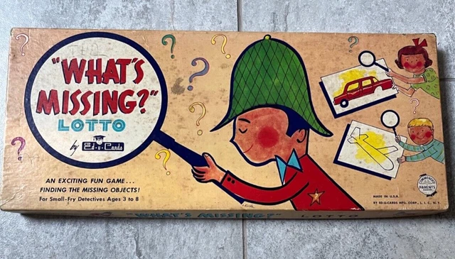 VINTAGE WHATS MISSING LOTTO GAME FROM 1956 By Ed U Cards Mfg Corp VINTAGE WHATS MISSING LOTTO GAME FROM 1956 By Ed U Cards Mfg Corp