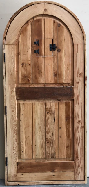 Rustic castle reclaimed lumber arched old growth Doug Fir solid door winery 2