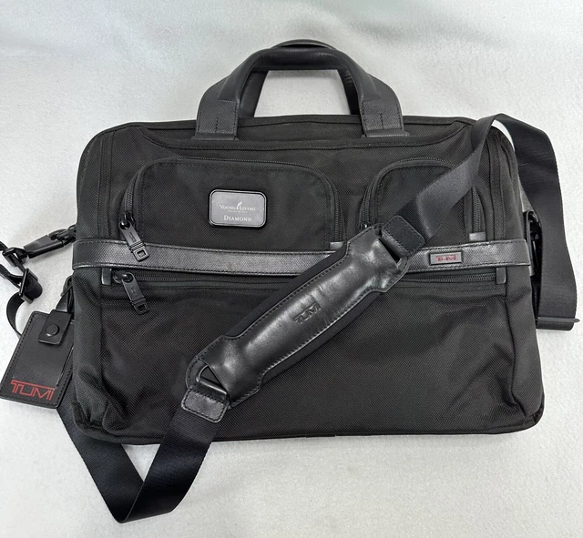 Tumi Alpha T-Pass Black Briefcase Laptop Bag Nylon Leather Trim
